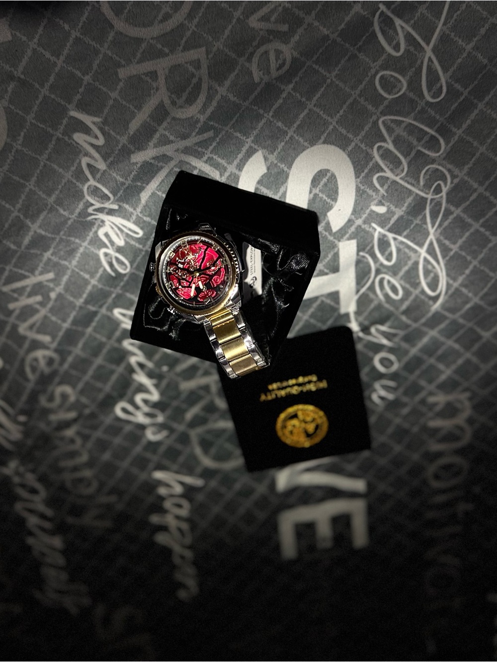 Men's Two-Tone Wristwatch with Red Dial